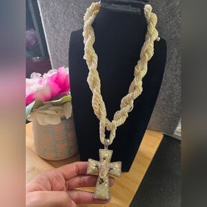 Beaded Cream Cross Pendant Necklace